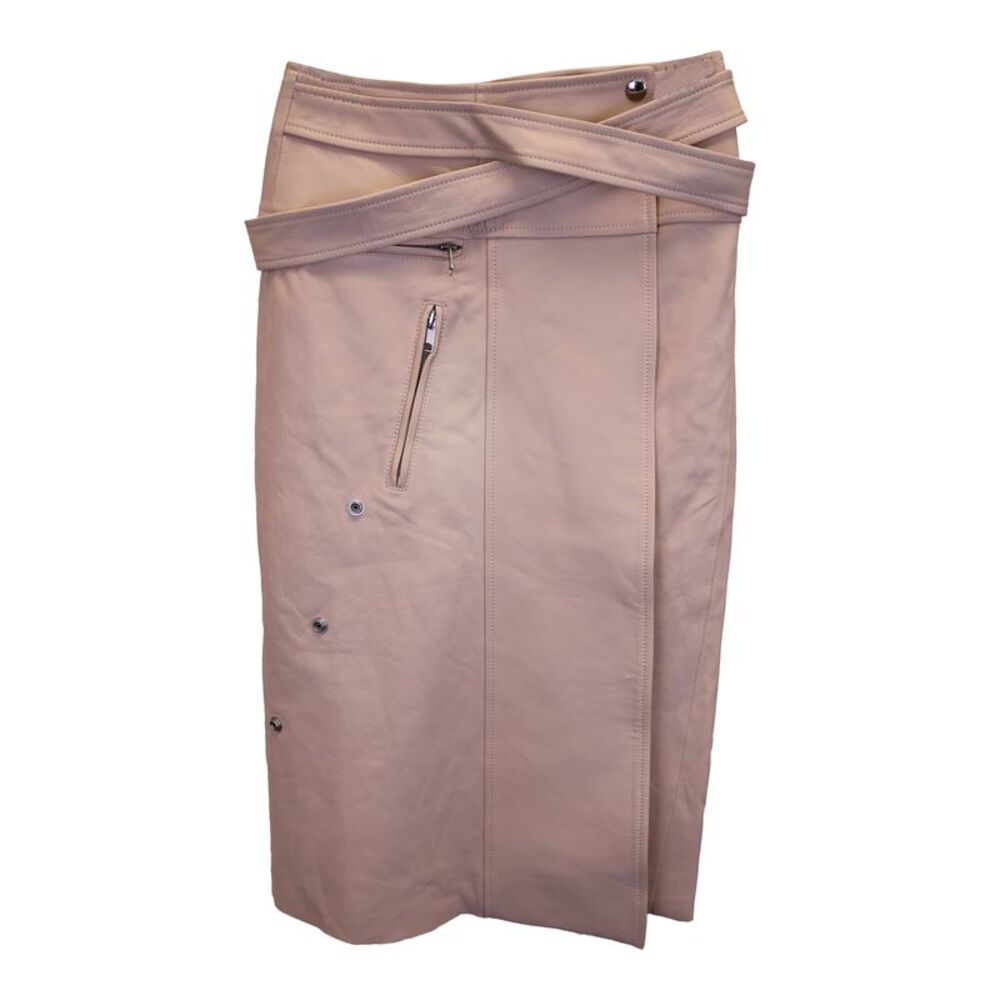 Alexander McQueen Belted Wrap Skirt in Pastel Pink Lambskin Leather